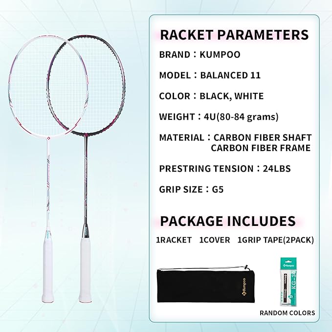 Badminton Racket Carbon Fiber Racquet, Professioanl Racket Badminton Set with Overgrip and Cover, Pro 4U Racket Lightweight for Outdoor Games, Gym, Competitions