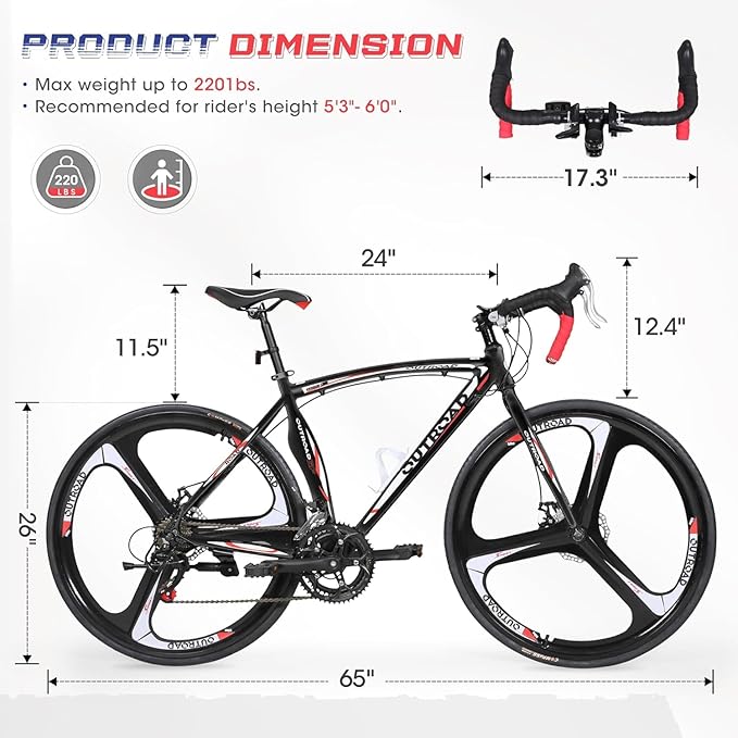 Road Bike 14-21Speed 700C Wheel with Light Aluminum Alloy Frame Commuter Bicycle with Dual Disc/V Brakes for Women and Men Black,White,Blue,Red