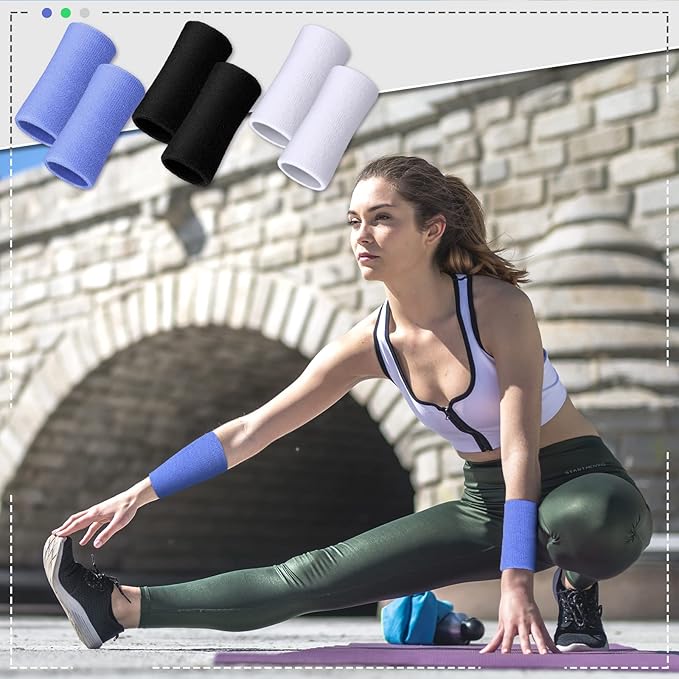 WILLBOND 6 Inch Wrist Sweat Bands for Men Women Tennis Elastic Athletic Long Sweatband Wrist Absorbent for Basketball Tennis Running Outdoor Activity