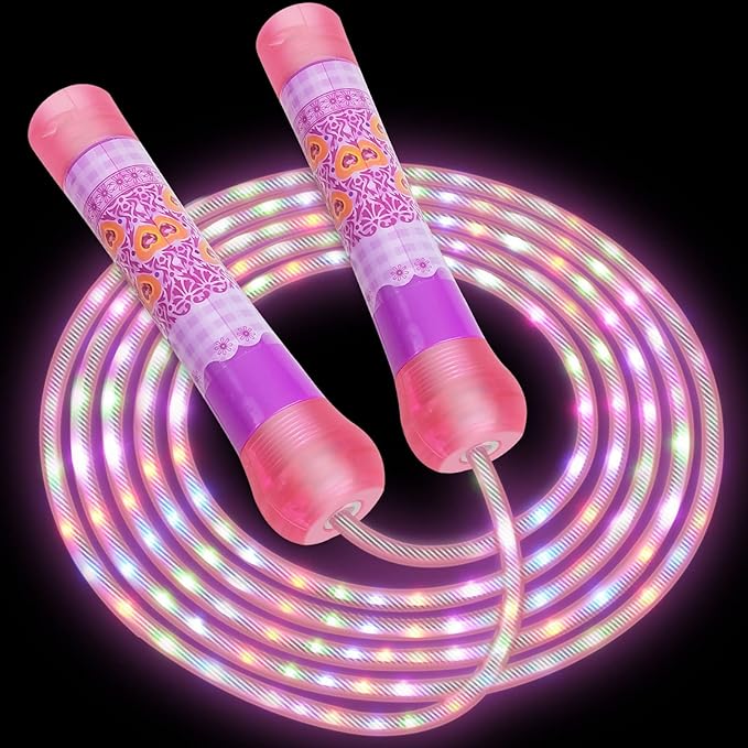 Led Jump Rope for Girls Kids -Glowing Jump Ropes Flashing Colorful Exercise Skipping rope Light Up Luminous Adjustable Skipping Ropes for Girls Boys Women Fitness Weight Loss