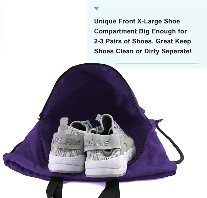 BeeGreen Drawstring Backpack Bag with Shoe Compartment, X-Large Black Gym Sports String Cinch Backpack