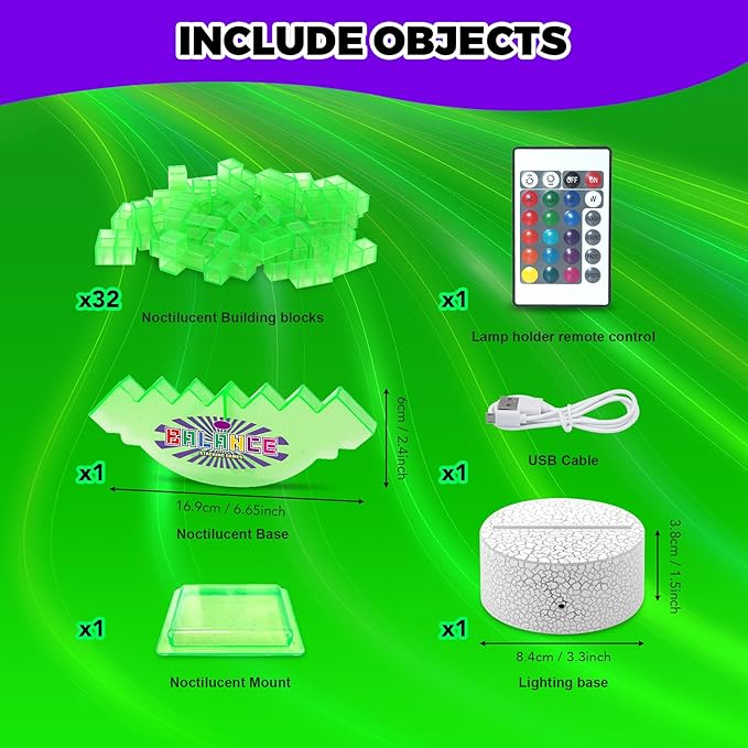 FAVANTIME 32pcs LED Stacking Game Tetra Balance Tower Stacking Blocks Board Games for 1-4 Players Family Games for Kids, Adults, Party, Travel Team Building Blocks Toys