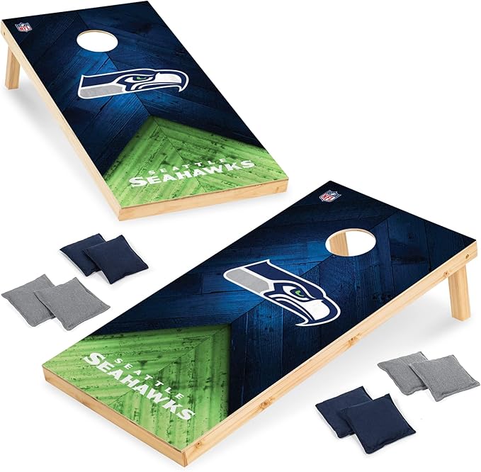 Wild Sports NFL Football 2' x 4' Regulation Size Solid Wood Cornhole Set with Direct Print HD Team Graphics Great Gift for Any Football Fan! Bean Bag Toss Family Outdoor Game