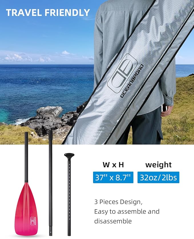 OCEANBROAD SUP Paddle - Adjustable Stand-Up Paddle for Paddleboard Kayak, Adjustable Aluminum Alloy Shaft with Reinforced Nylon Blades