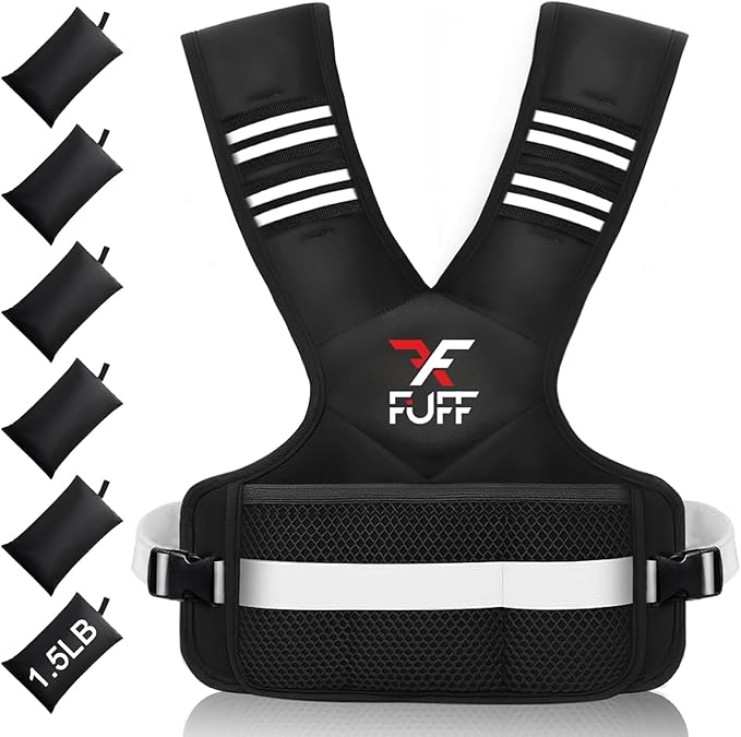 FFUFF Adjustable Weighted Vest for Women & Men,4-10lb/11-20lb/20-32lb Vest with 6 Ironsand Weights for Strength Training,Weight Vest with Reflective Strip for Running Walking Exercise Workout