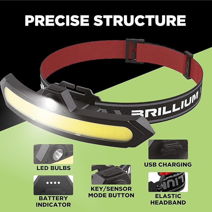 2 Pack LED headlamp rechargeable, 1200 mAh battery head lamp with 6 lightning modes, Red safety headlight with adjustable light angle, led headlights high and low beam for camping, hiking, running