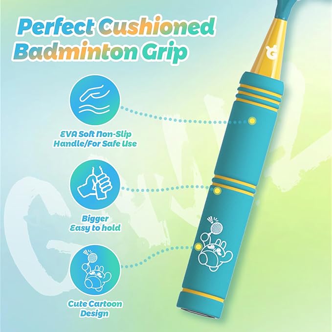 JOY SPOT! Kids Badminton Rackets Set with Soft Grip, Oversize & Lightweight Shuttlecocks Racquet with Carry Bag for Children Youth, 2 Player Sport Game for Indoor Outdoor Backyard