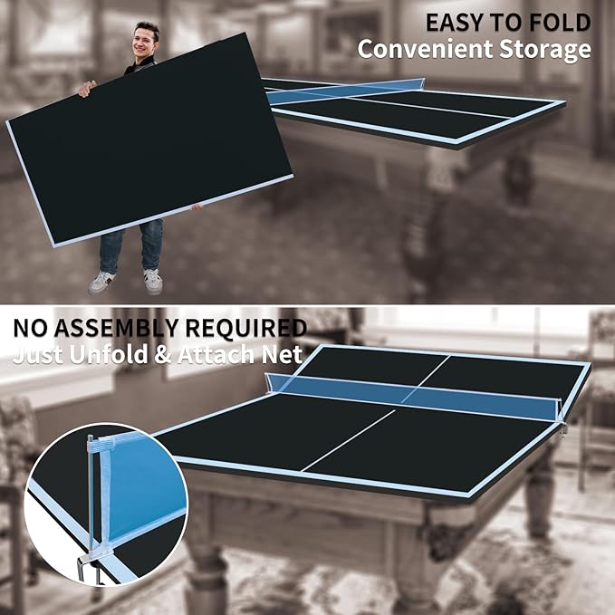7/8/9ft Mid-Size Ping Pong Conversion Top with Net Set for Billiard and Pool Tables - Regulation Top Converts Billiards into Ping Pong Table Blue/Green/Black
