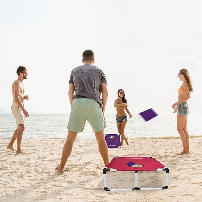 Portable Cornhole Set PVC Framed Corn Holes Outdoor Game Set with 2 Cornhole Boards, 8 Cornhole Bean Bags and Carrying Case, Camping Games Indoor Outdoor for Kids and Adults, Travel Camping Accessory