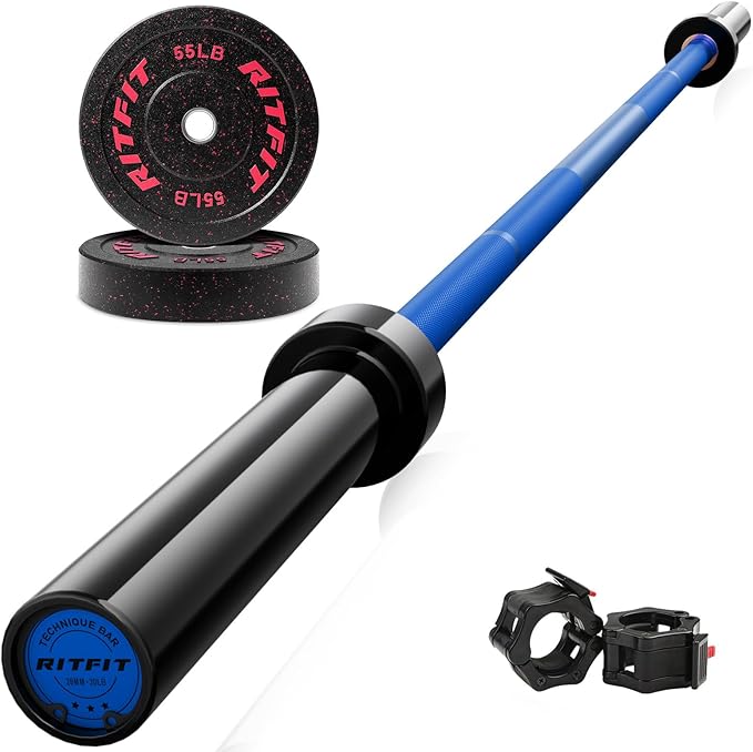 RitFit Barbell Weight Set - 4/6FT Olympic Barbell with Weight Plates (55-275LB Total) - Weightlifting Equipment for Squats, Curls, Deadlifts, Presses, Hip Thrusts