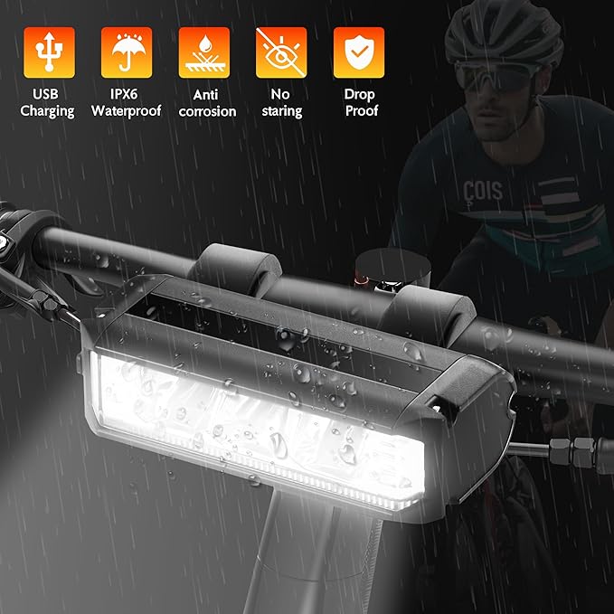 High Lumens Super Bright Bike Light for Night Riding, USB Rechargeable Bicycle Headlight, Waterproof Bike Headlight, Waterproof Bike Headlight and Taillight, MTB Off-Road Cycling Commuting