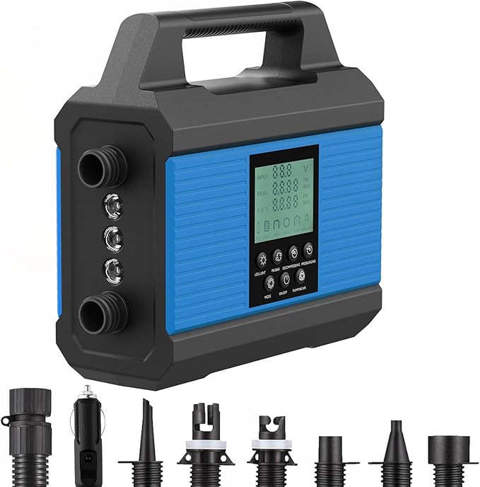 20PSI Paddle Board Pump, Sup Pump Electric Portable with Auto-Off/Deflation, Dual Stage 12V DC Car Connector Air Pump for Inflatables, Kayak and Air Mattress