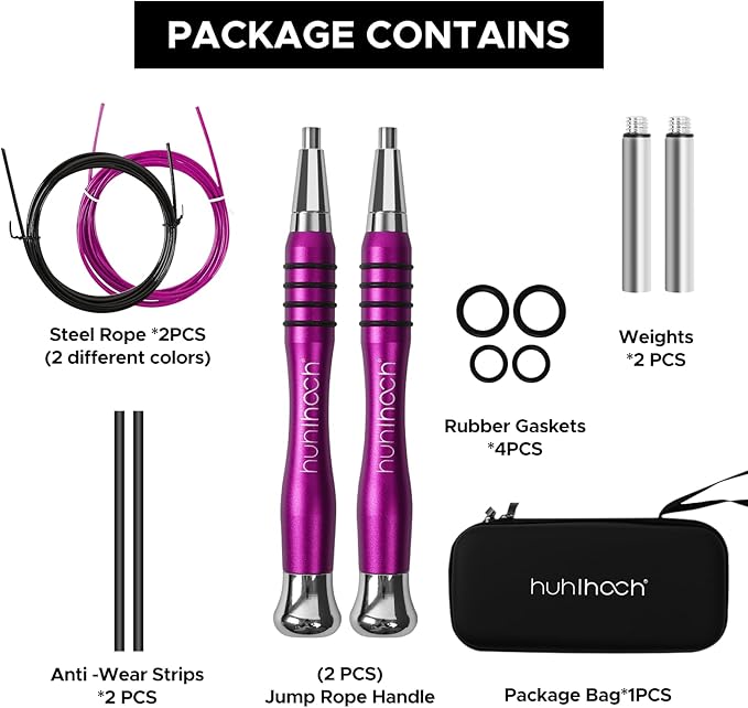 High Speed Jump Rope - Self-Locking No-Screw Design, Weighted Jump Rope, 360° Fast Rotation, Silicone Textured Design, Non-Slip, Includes 2 Speed Ropes Cables for Optimal Fitness Training & More - CrossFit Jump Rope.