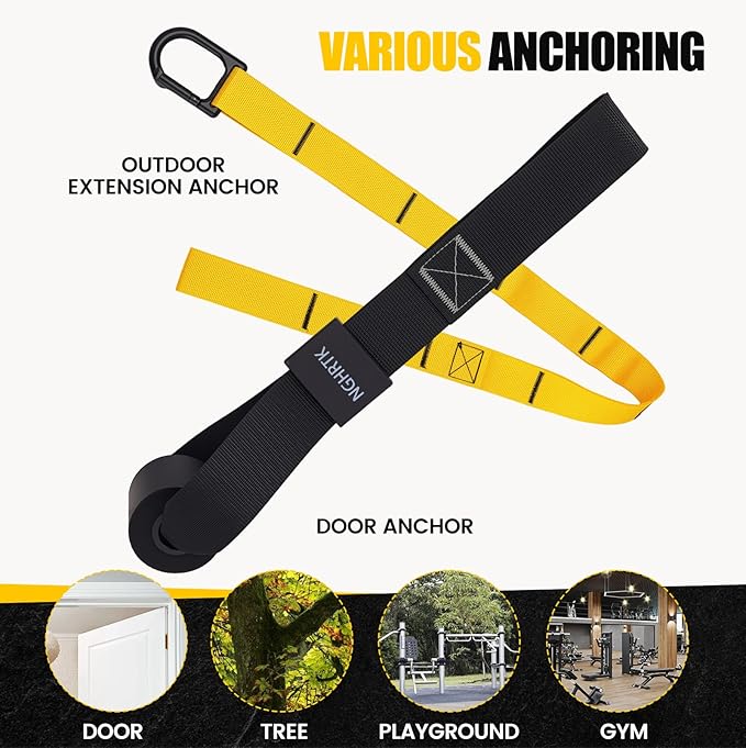 Home Suspension Training Kit with Suspension Trainer, Straps & Bands – Adjustable Full-Body Workout System for Home Gym, Yoga, Pilates, Travel | Compact Design