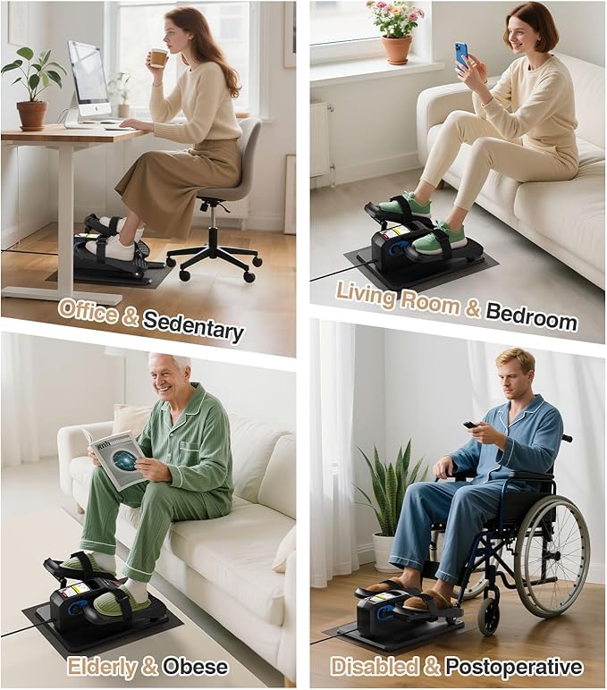 Under Desk Elliptical Machine,Ellipse Leg Exerciser Electric with Remoter,12 Manual Adjustable Speed and 3 Automatic Speed,Portable Seated Pedal Exerciser for Seniors,Adults,Home,Office, Black