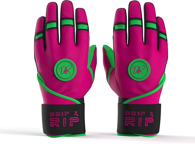 Drip & Rip Baller Series - Youth Batting Gloves + Adult Batting Gloves - for Softball and Baseball - Long Cuff Style for Men and Youth