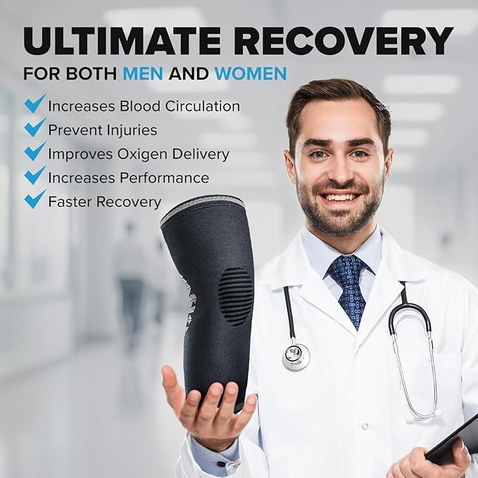 POWERLIX Knee Compression Sleeve (Pair) - Best Knee Brace for Knee Pain for Men & Women – Knee Support for Running, Basketball, Volleyball, Weightlifting, Gym, Workout, Sports