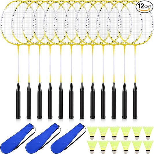 12 Pack Badminton Rackets Set Including Rackets, Nylon Shuttlecocks and Carry Bag for Outdoor Backyard Games Beginners
