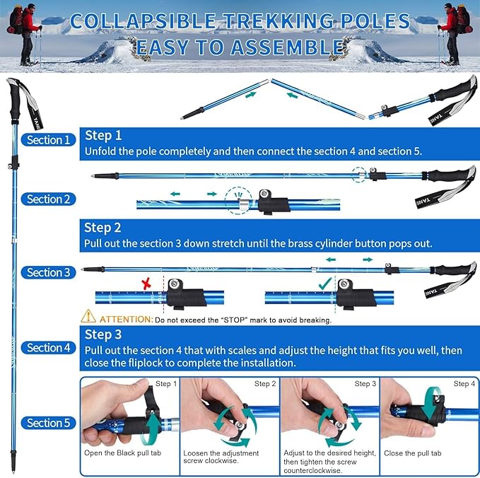 Trekking Poles - 1pc Sports Aluminium 7075 Anti Shock Walking Trekking Hiking Stick Pole,Ultralight Alpenstock,Adjustable Quick,Single Collapsible Pole