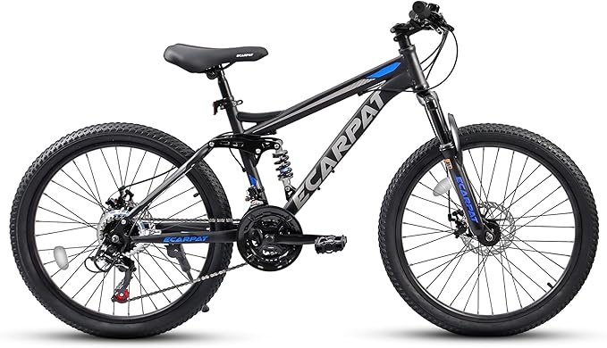 Mountain Bike 24 26 27.5 Inch, Dual Full Suspension Mens Womens Bike, 21 Speeds Dual Disc Brake Carbon Steel Bike, Boys Mens Mountain Bike for School Work Summer Camping, Birthday Gift Choice