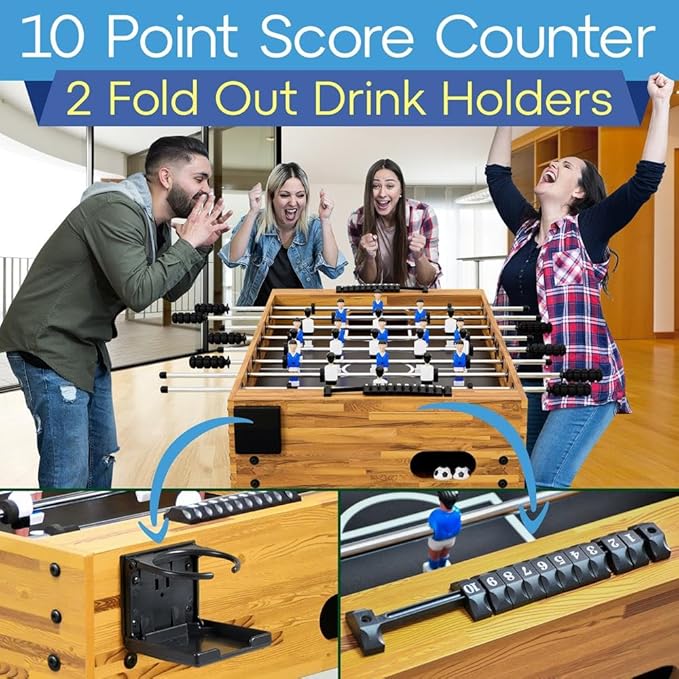 SereneLife 48in Foosball Table, Competition Sized Set with 2 Balls and 2 Cup Holders for Indoor Family Arcade Game Room