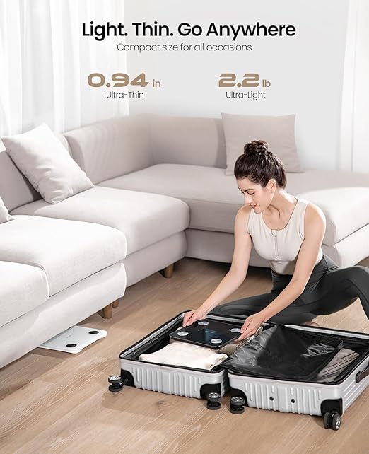 Scale for Body Weight, Digital Smart Bathroom Weight Scale with BMI, Body Fat, Muscle Mass, Accurate 20 Body Composition Scale, 10.2" Compact Platform with APP, 400lb, Black