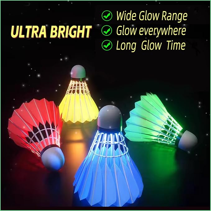 LED Badminton Birdies 4/5/6 PCS,Nylon Glow in The Dark Badminton Shuttlecocks,Goose Feather Colourful Lighting Birdies, Plastic Light Up Birdie Balls for Indoor Outdoor Sports Activities