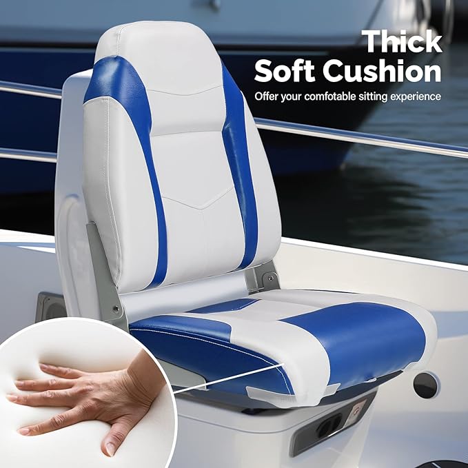 PEXMOR Boat Seats, Low/High Back, Folding, Waterproof, Captain Seat, 2 Packs (High Back-Blue & White)