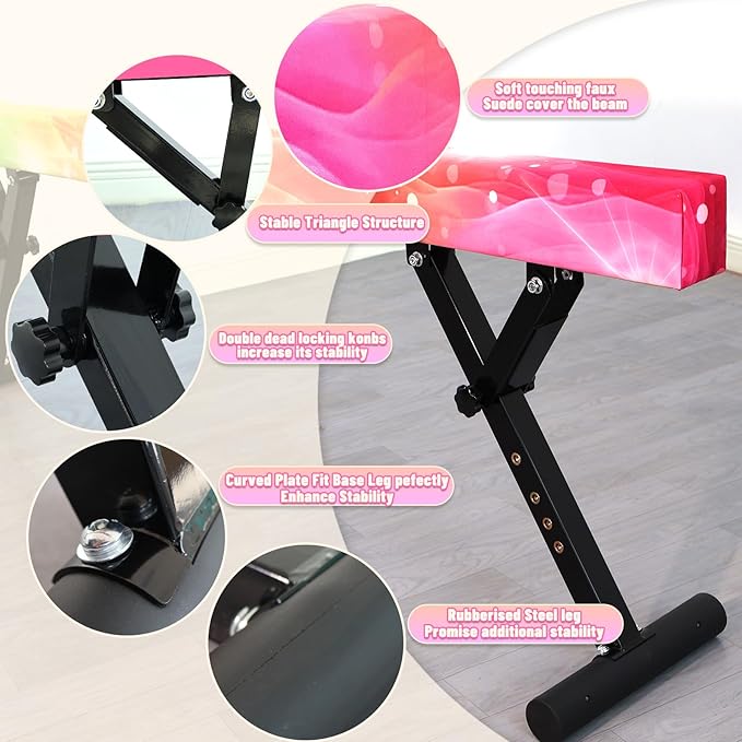 Adjustable Balance Beam Gymnastics Beam 8 FT Adjustable Height Beams for Kids, High and Low Floor Beams,Gymnastics Equipment for Kids Adults Training at Home and Gym Center