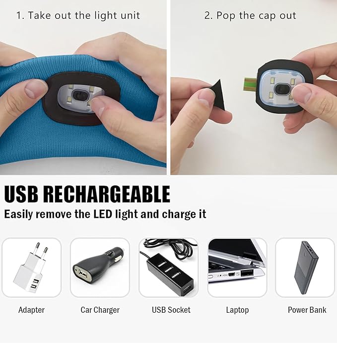 ATNKE 4 LED Lighted Sport Sweatband,USB Rechargeable Running Head Band Lamp High Stretch Wicking Gifts for Men and Women