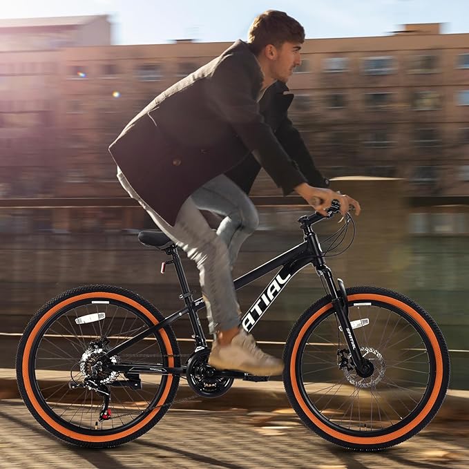 SPATIAL Mountain Bike, 24/26/27.5/29 inch Outdoor Cycling Bike,21/8 Speed Lightweight Aluminum Frame | Dual Disc Brakes,Adjustable Ergonomic Seat for Men Women Adult,MTB Bicycle