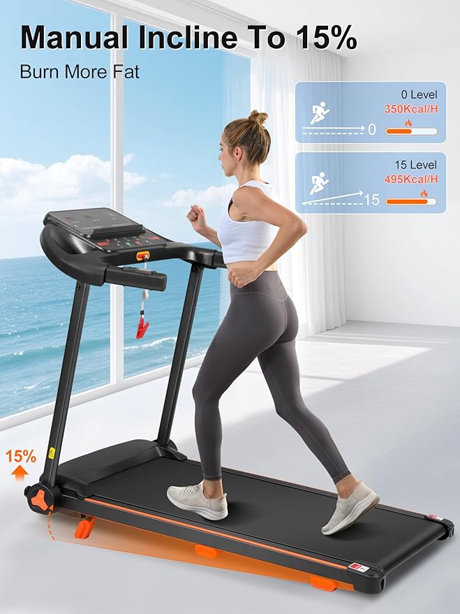 Merax Treadmill with Incline, 3.0HP Foldable Treadmills for Home with 15% Incline,7.5MPH 300 LBS Capacity Home Exercise Equipment Treadmills with Bluetooth and Heart Rate Sensors