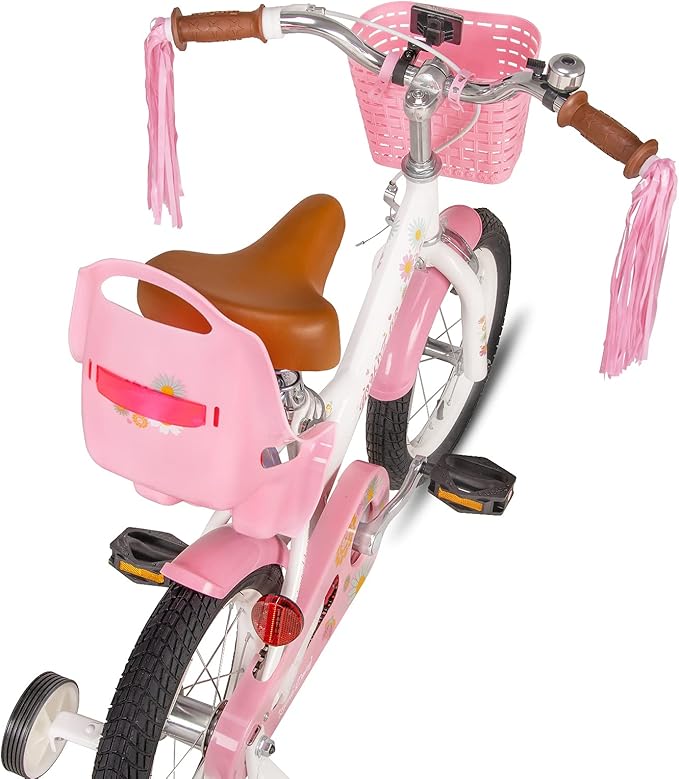 JOYSTAR Little Daisy Kids Bike for Girls Boys Ages 2-7 Years, 12 14 16 Inch Girls Bikes with Doll Bike Seat & Streamers, Boys Bike with Flag & Number Plate, Multiple Colors
