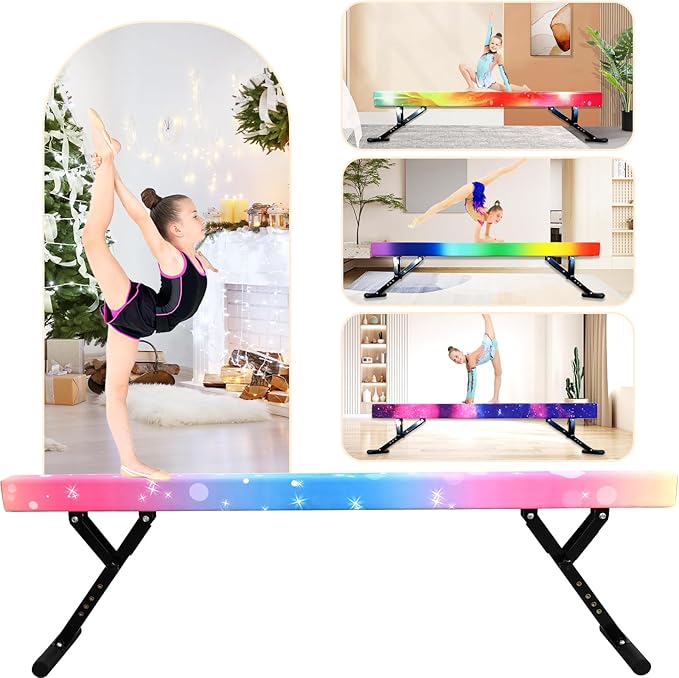 Adjustable Balance Beam Gymnastics Beam 8 FT Adjustable Height Beams for Kids, High and Low Floor Beams,Gymnastics Equipment for Kids Adults Training at Home and Gym Center