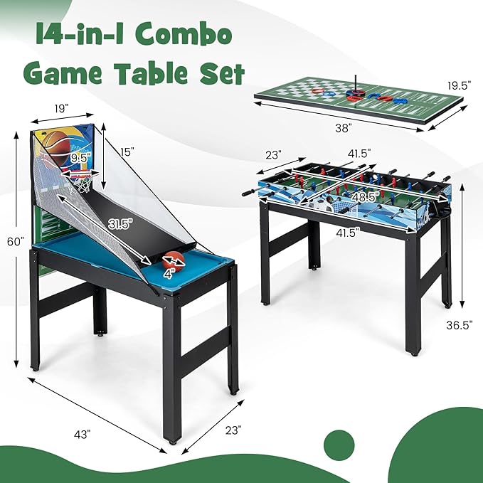 Giantex 14-in-1 Multi Game Table, Combination Game Tables with Foosball, Hockey, Basketball, Ping Pong, Pool, Chess, Bowling, Checkers, Shuffleboard, Combo Game Table Set for Adults Kids