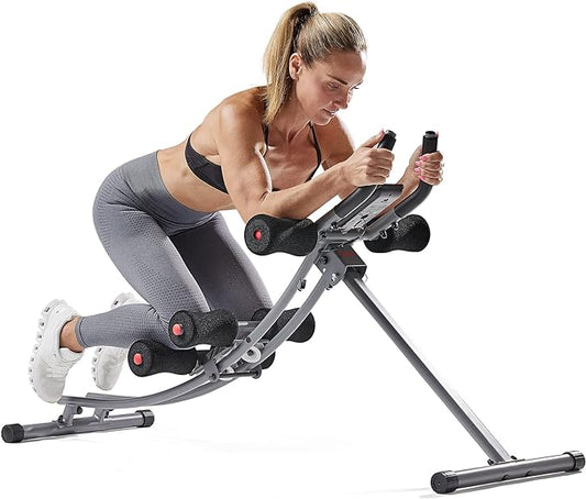 Sunny Health & Fitness Waist Trainer Ab Roller with Elbow Support, Training Wheels, Foldable for Home Gym, Abdominal Exercises, Core Strength, Glute Trainer, Crunch Workouts with Optional Dip Station