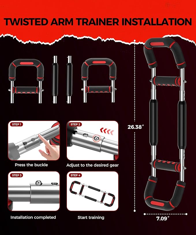 Twister Arm Trainer, Adjustable 5 Resistance Levels (40-130 lbs) Chest & Arm Workout Equipment for Men & Women, Ergonomic Home Gym Strength Trainer with Anti-Slip Handles & Carry Bag