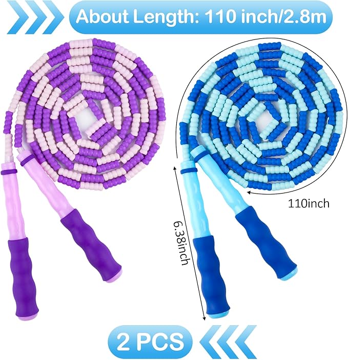 Jump Rope for Kids, Adjustable Jump Ropes for 4 5 6 7 8 10 12, Tangle Free Jumping Rope Age 8-12, Segmented Soft Beaded Skipping Rope for Women Fitness