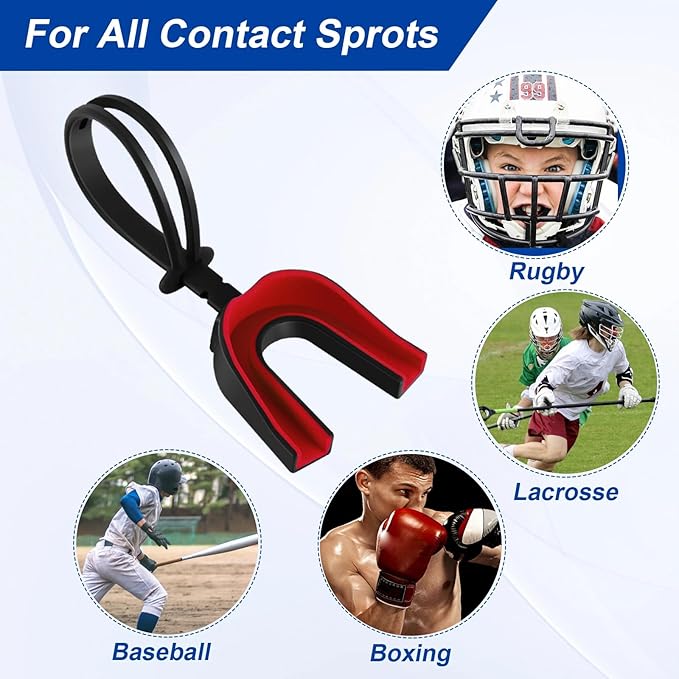 Dunzy 10 Pcs Strapped Mouth Guard Sports Mouthguard with Strap No Boiling Mouthguard Adult Youth Football Mouthpiece Mouth Protector for Boxing Basketball Lacrosse
