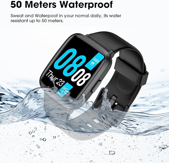 Fitness Tracker, Fitness Watch with Blood Oxygen, Blood Pressure & Heart Rate Monitor, Steps Calories Counter, Sleep Monitor, Pedometer 50 Meters Waterproof, Smart Watch for Android iPhones