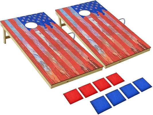 UKASE Solid Wood Regulation Size Cornhole Set Portable Bean Bags Toss Game with Durable Wood Grain Printed Surface and Underneath for Indoor and Outdoor