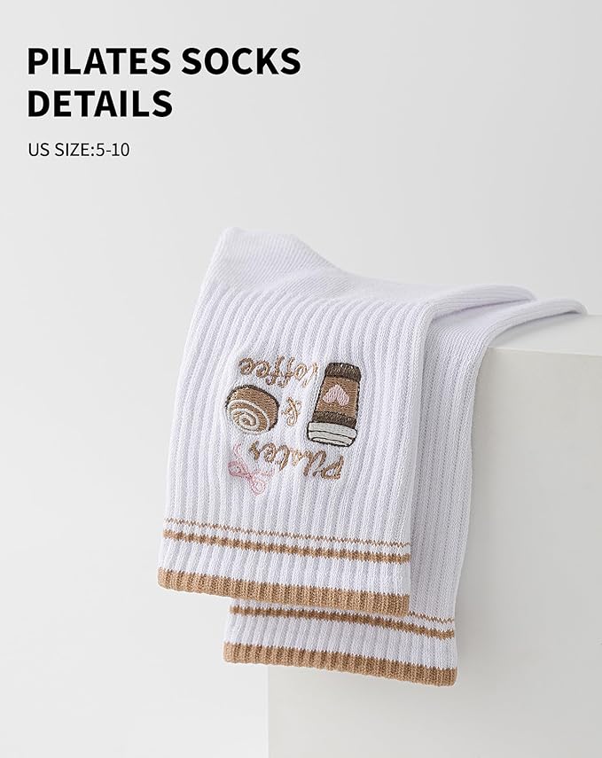 Yawlsow Pilates Grip Socks for Women Yoga Grippy Socks Cute Barre Non Skid Athletic Crew Sticky Sock Workout Hospital