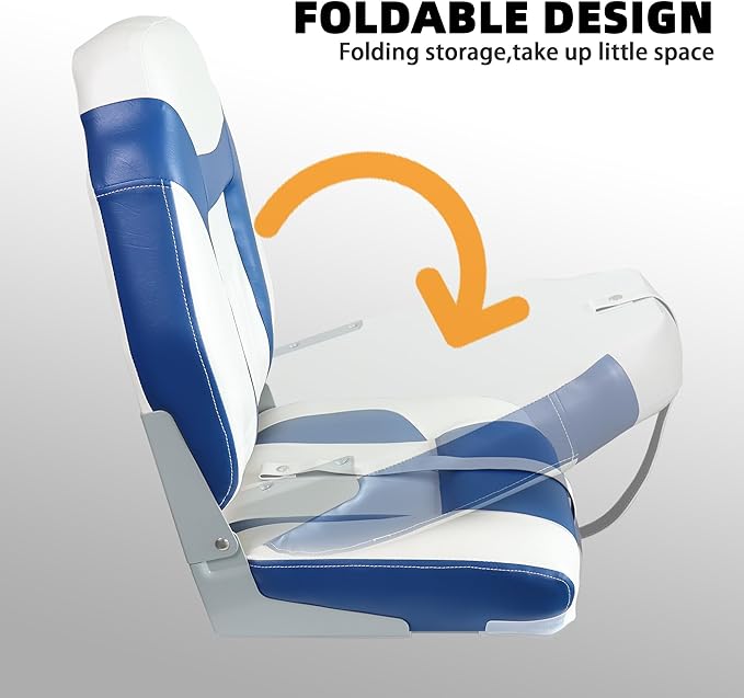 2-Pack High Back Boat Seat with Thickened Sponge Padding and Hinge, Fold-Down Boat Captain Chairs, Easy to Store, Ideal for Fishing, Sightseeing