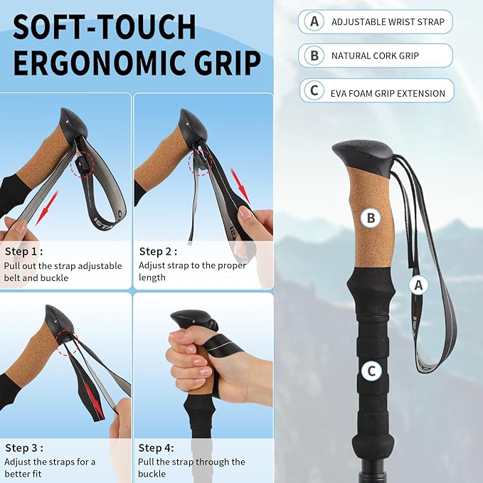 Portable Foldable Hiking Poles, 7075 Aluminum Adjustable Walking Sticks with Quick - Lock, Ideal for Hiking, Camping, and Mountain Trips 2pc Trekking Poles