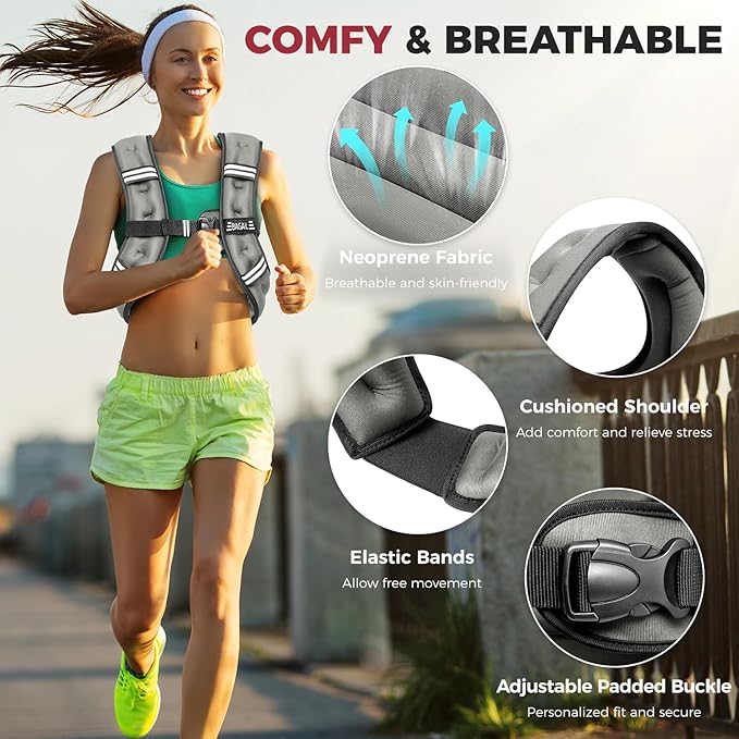 BAGAIL Weighted Vest, 5lbs/8lbs/10lbs/12lbs/15lbs/20lbs/25lbs/30lbs Weight Vest with Detachable Phone Pouch, Rucking Vest for Women, Men, Walking, Weight Loss, Training, Running