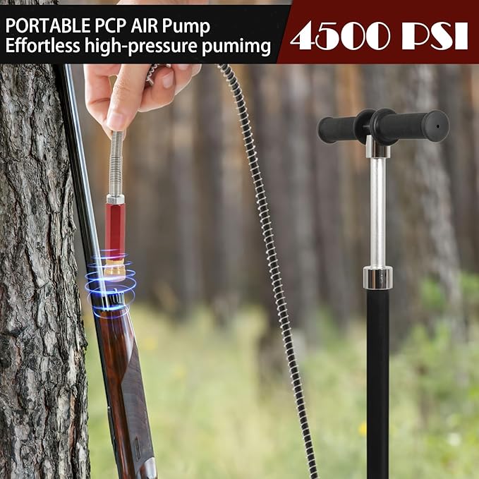 4-Stage PCP Hand Pump, 30MPa/4500PSI High Pressure Pump with Oil-Water Filter for PCP Air Rifles, HPA Tanks, Paintball Guns & Tire Inflation