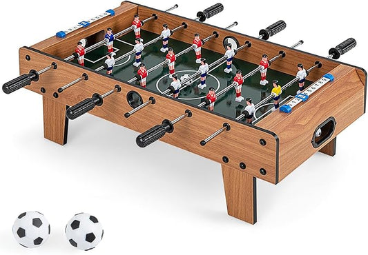 RELAX4LIFE 27’’ Tabletop Foosball Table, Portable Compact Soccer Table Game Set w/2 Balls & Score Keeper, Arcade Table Football for Home Family Game Room Pub Party, Mini Foosball Table for Kids Adults