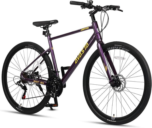 AVASTA Jupiter 700C Road Adult Step-Over Hybrid Cycling Bike Bicycle, Aluminum Frame, 21-Speed, Dual Disc Brakes, Multpile Colors for Men Woman Male Female