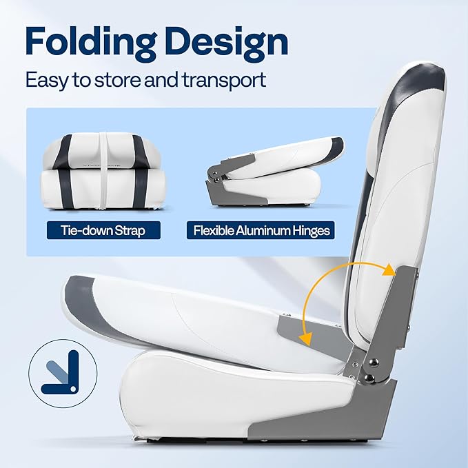 VIVOHOME Folding High Back Boat Seats 2 Pack, Waterproof Boat Captain Chairs, 4 Mounting Screws Included, White and Gray