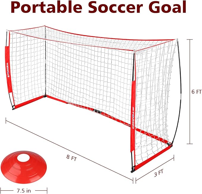 Storgem Soccer Goal,Soccer Net,Soccer Goals for Backyard,with Bow Frame,Collapsible Metal Base and 15 Training Cones